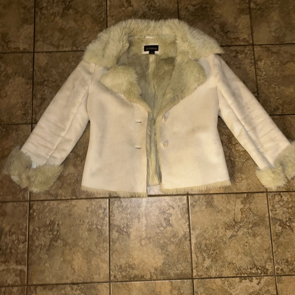 Vintage Le Chateau Sage Jacket with Faux Fur Trim